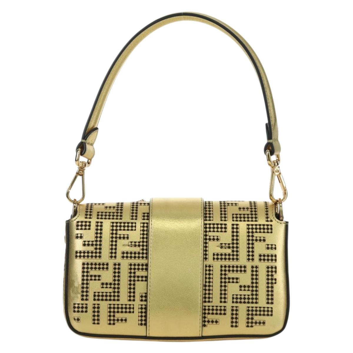 FENDI FENDACE Mini Bucket Shoulder Bag Leather Gold Auth ARZ750SM