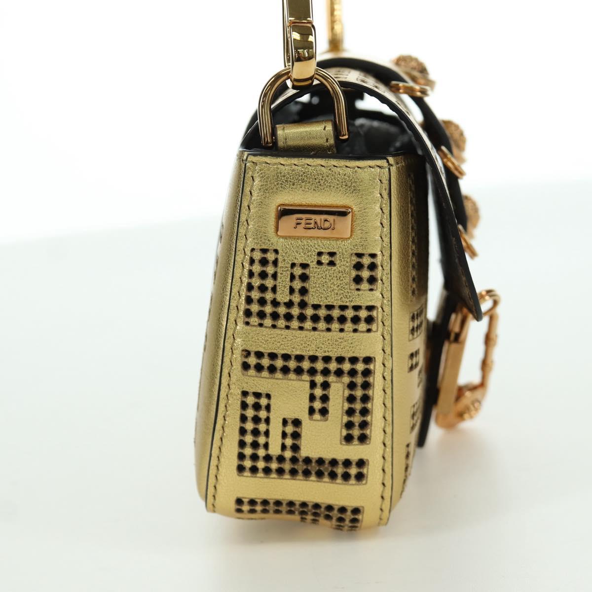 FENDI FENDACE Mini Bucket Shoulder Bag Leather Gold Auth ARZ750SM