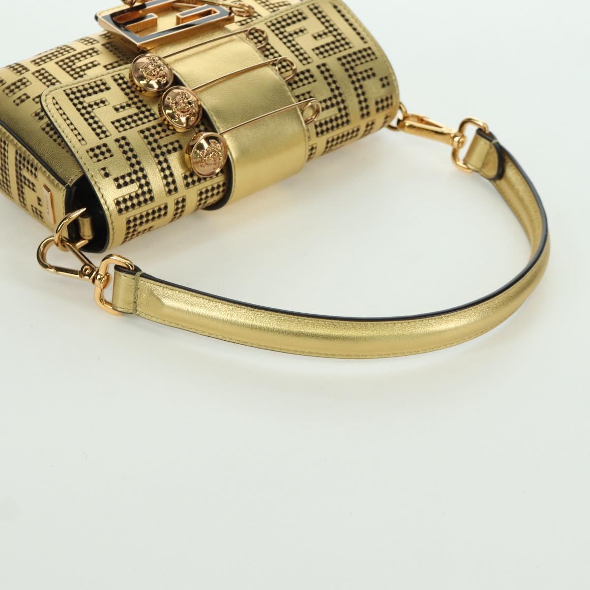 FENDI FENDACE Mini Bucket Shoulder Bag Leather Gold Auth ARZ750SM