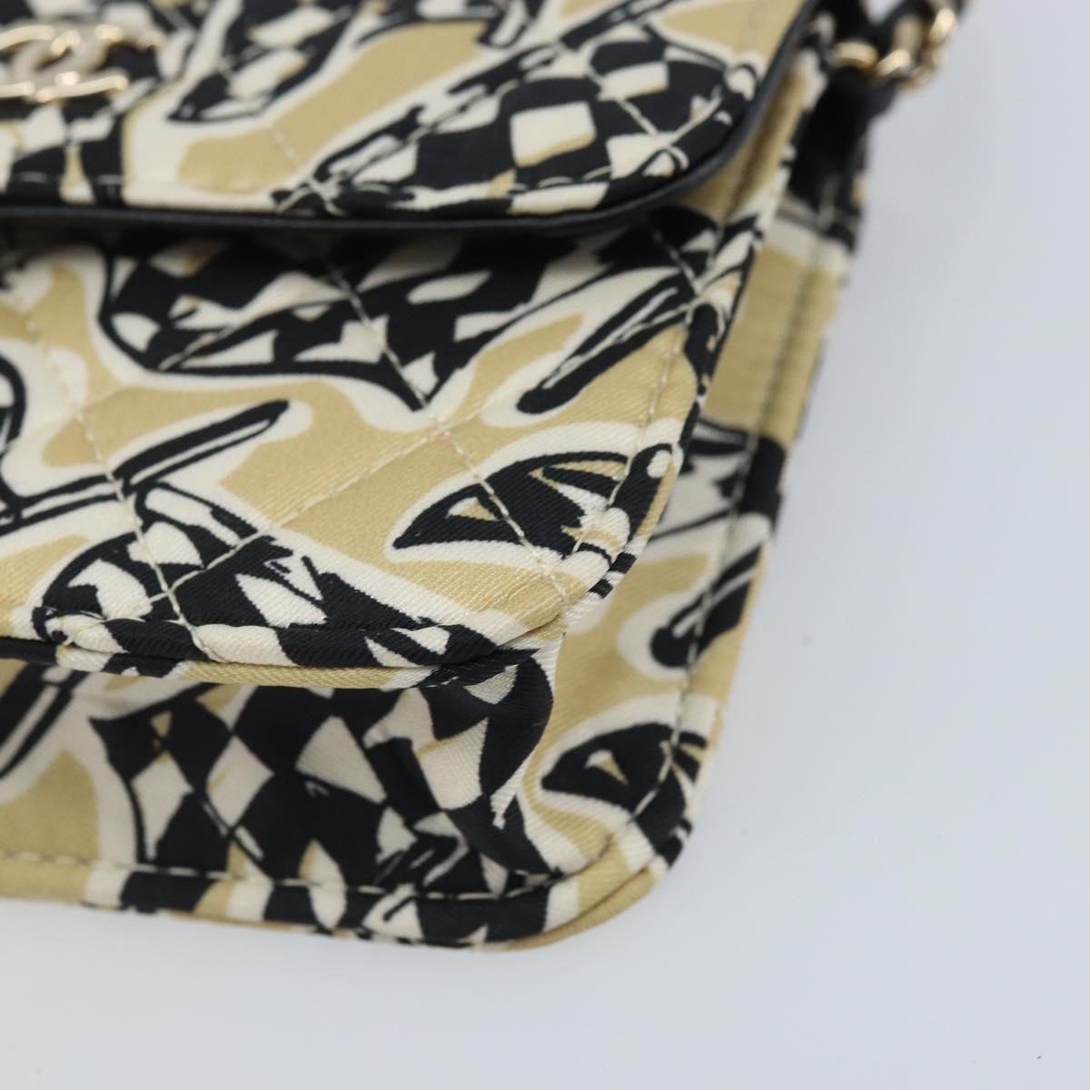 CHANEL Chain Shoulder Pouch Mini Matelasse 12 Satin Beige Gold CC Auth ARZ751SAM