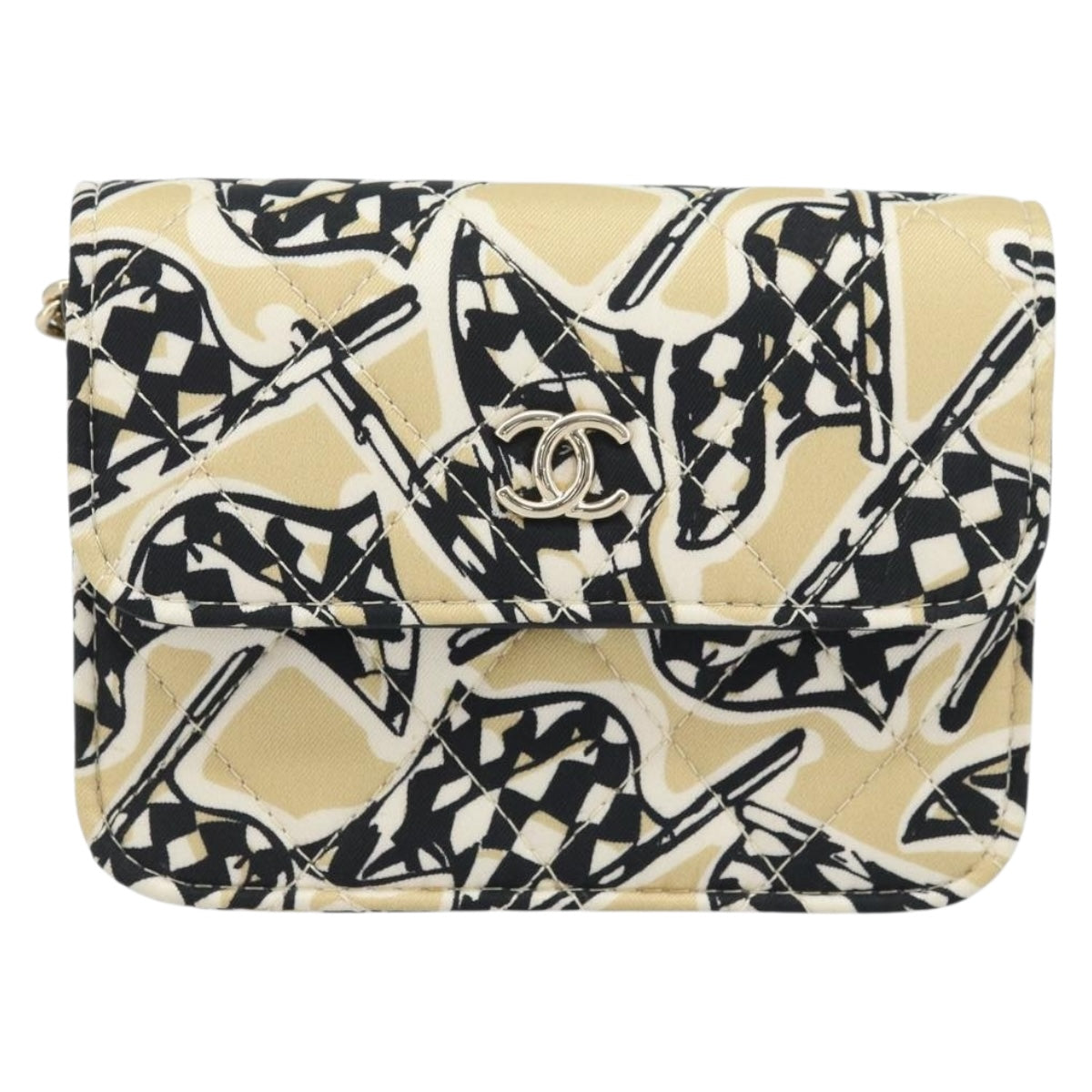 CHANEL Chain Shoulder Pouch Mini Matelasse 12 Satin Beige Gold CC Auth ARZ751SAM