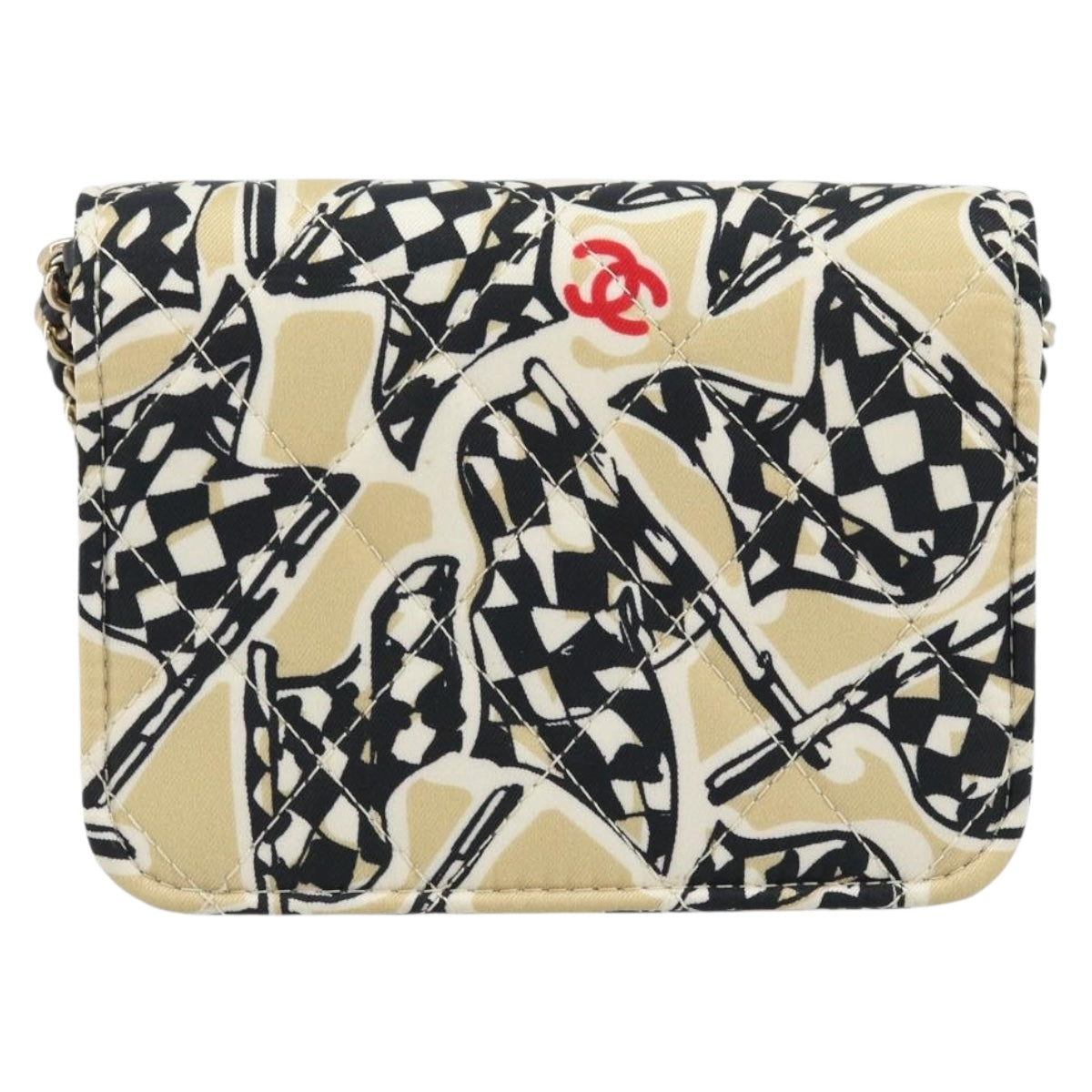 CHANEL Chain Shoulder Pouch Mini Matelasse 12 Satin Beige Gold CC Auth ARZ751SAM
