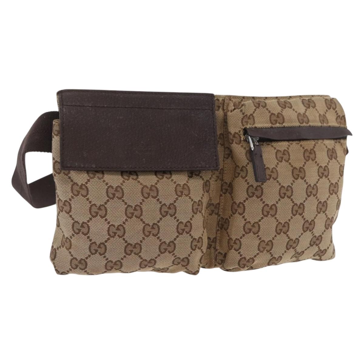 GUCCI GG Canvas Waist bag Beige Silver 28566 Auth ARZ769