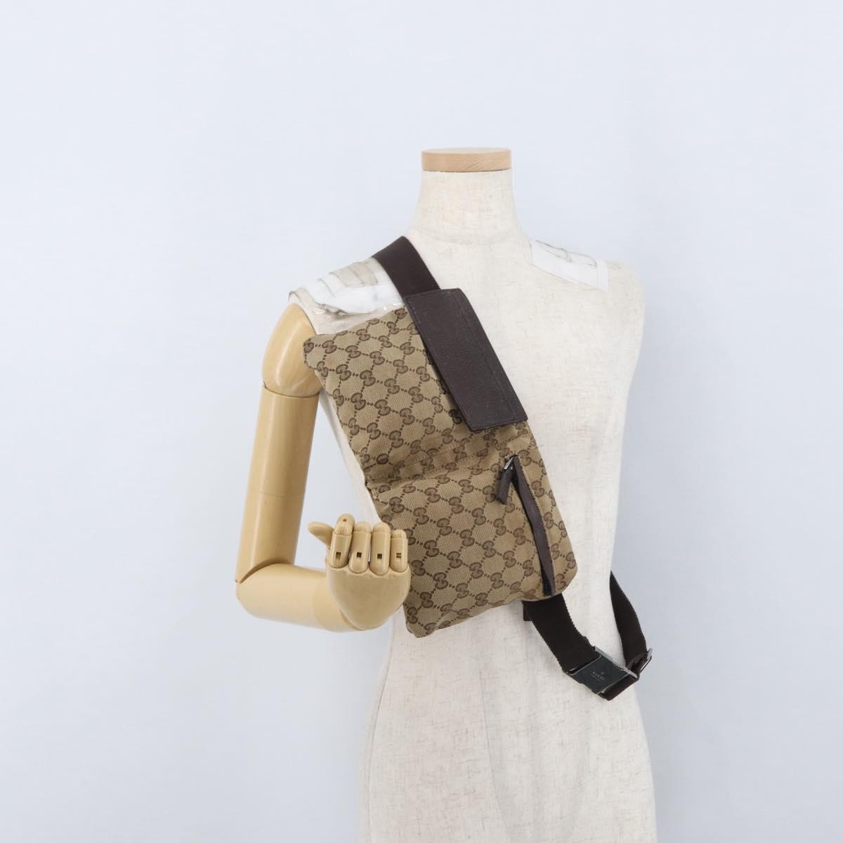 GUCCI GG Canvas Waist bag Beige Silver 28566 Auth ARZ769