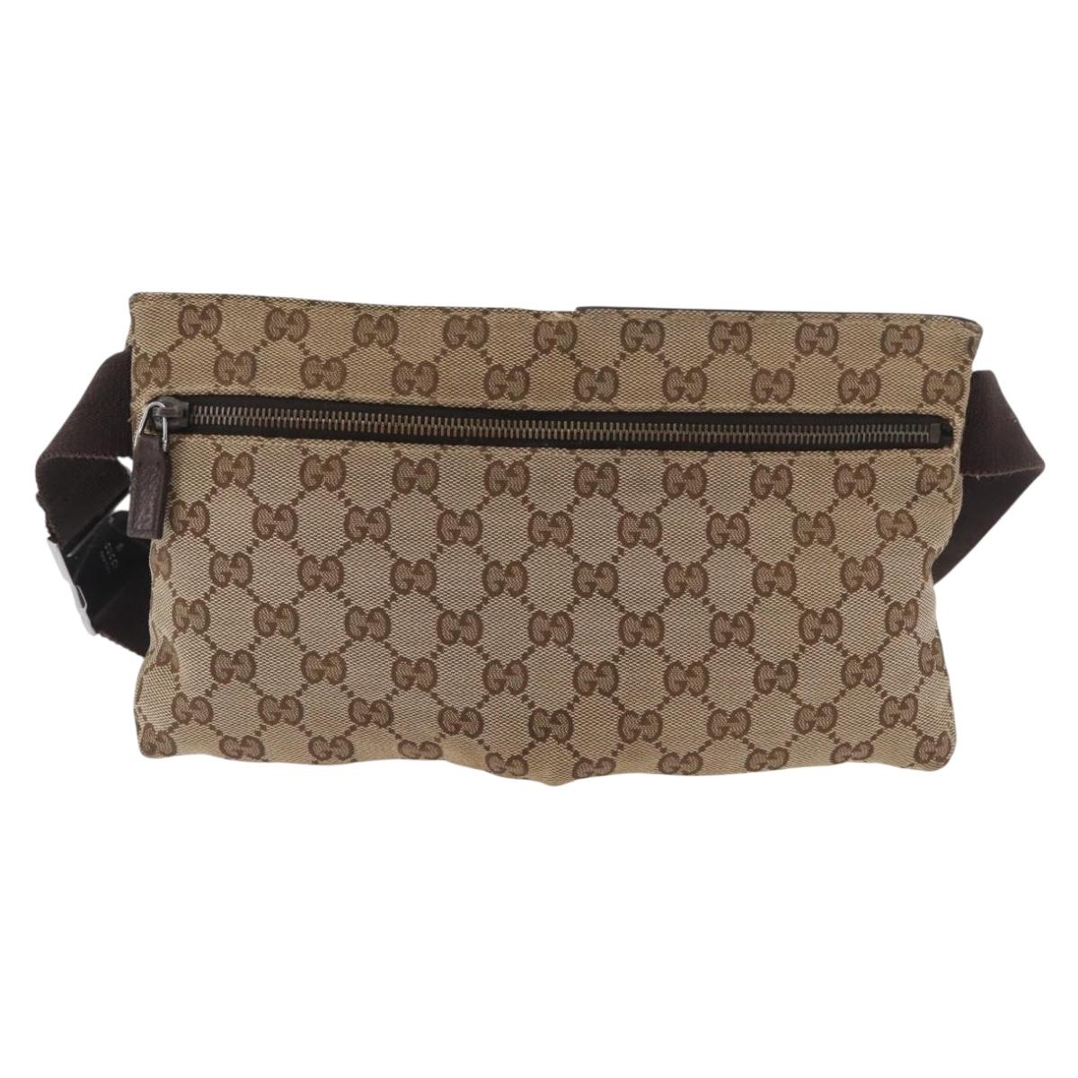 GUCCI GG Canvas Waist bag Beige Silver 28566 Auth ARZ769