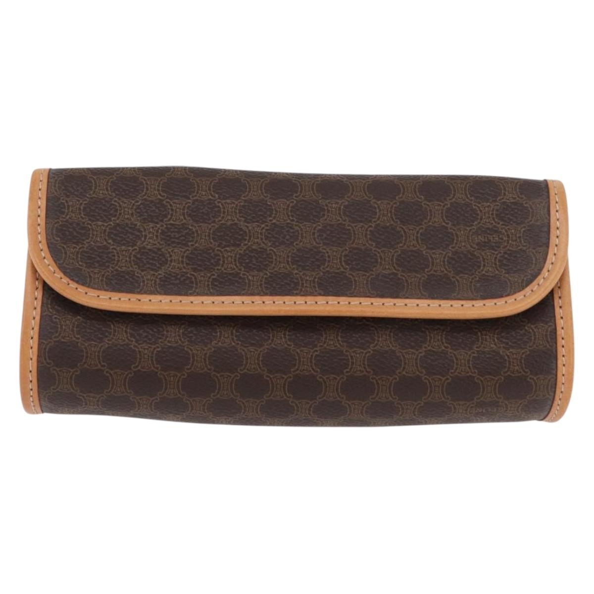 CELINE Macadam Canvas Clutch Bag PVC Leather Brown Gold Auth ARZ771A
