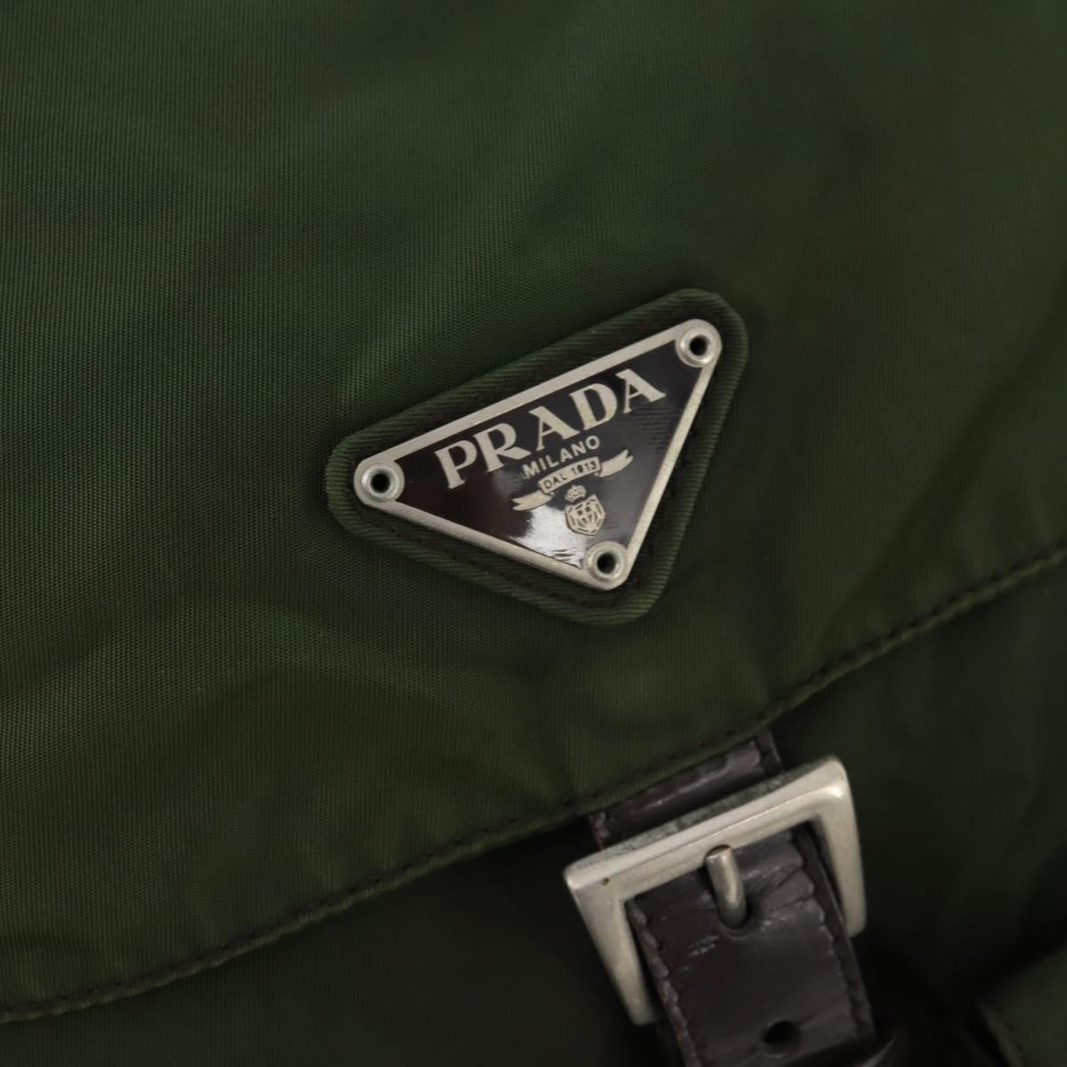 PRADA Backpack Nylon Khaki Silver Auth ARZ774