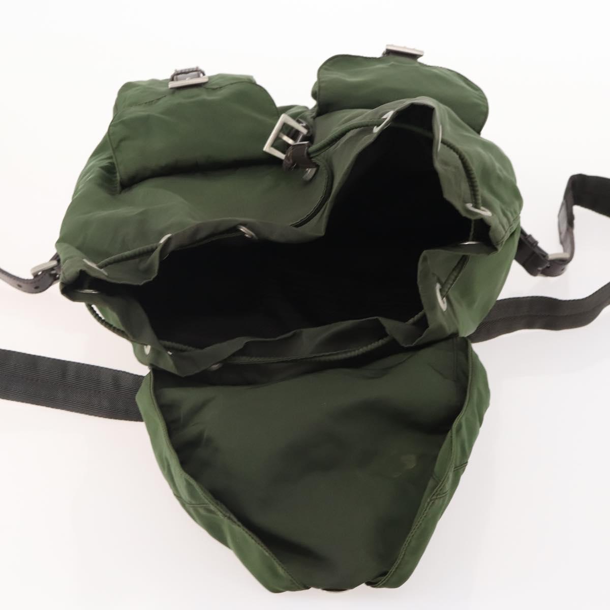 PRADA Backpack Nylon Khaki Silver Auth ARZ774