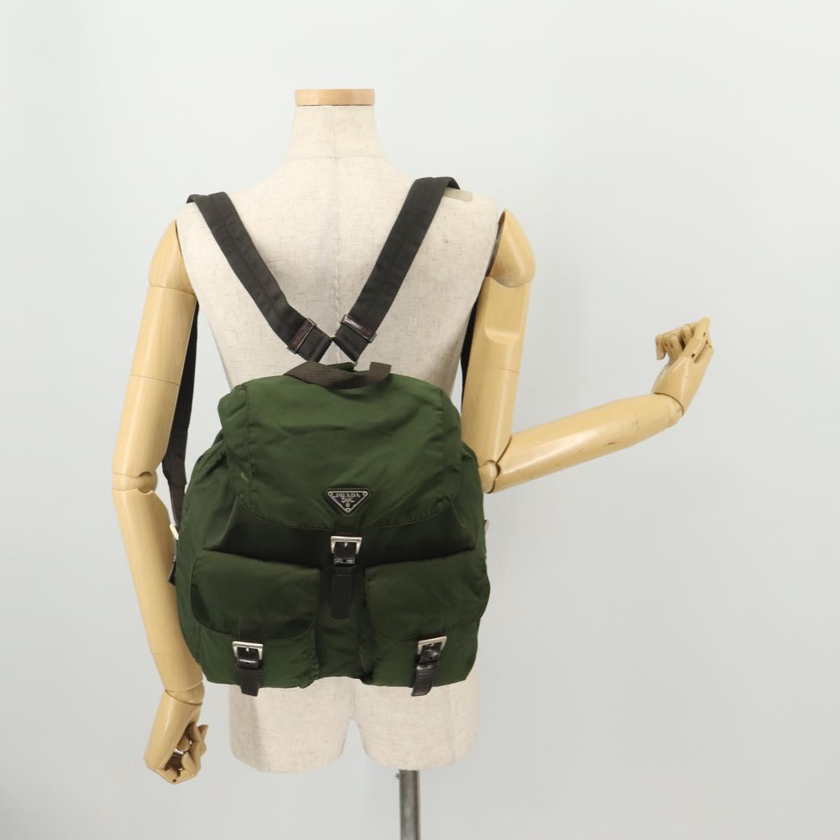 PRADA Backpack Nylon Khaki Silver Auth ARZ774