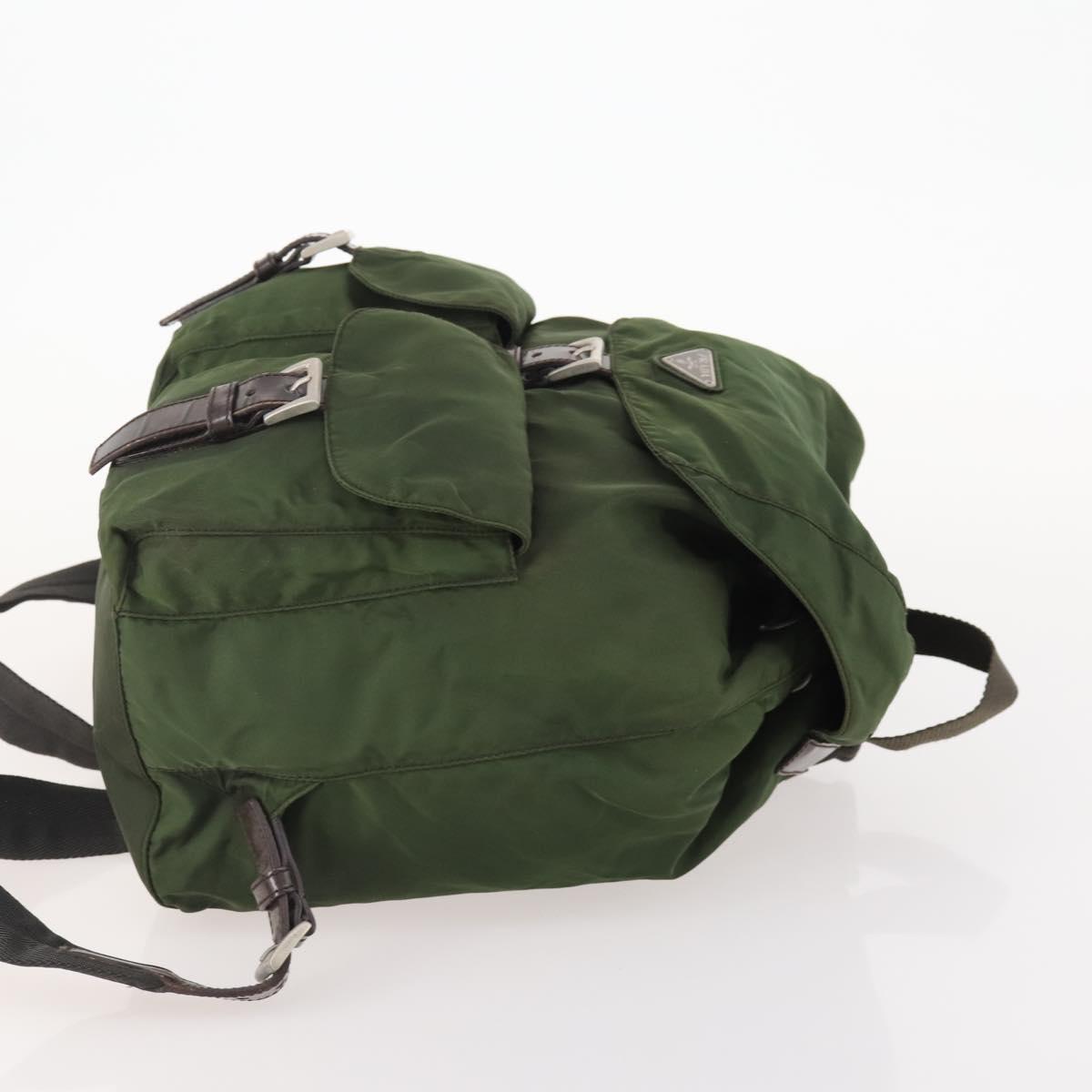 PRADA Backpack Nylon Khaki Silver Auth ARZ774