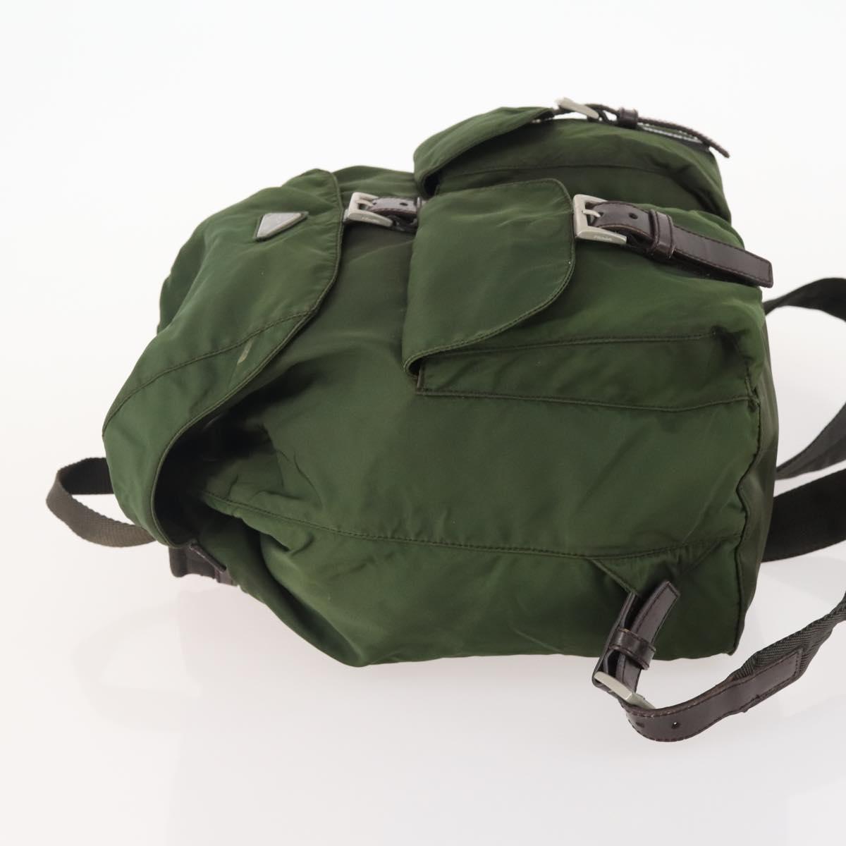 PRADA Backpack Nylon Khaki Silver Auth ARZ774