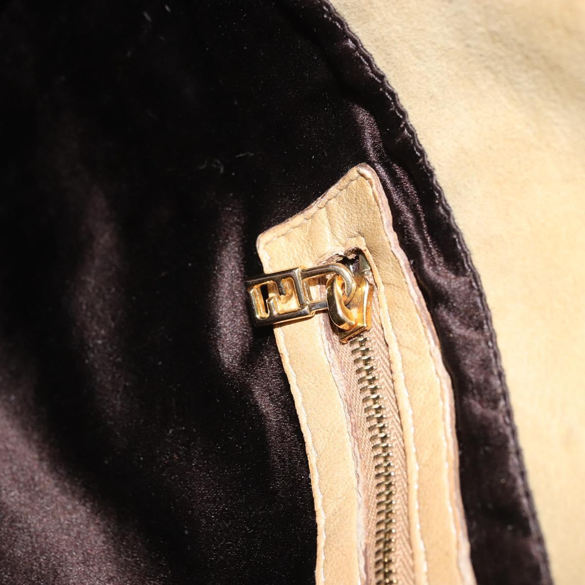 FENDI Mamma Baguette Shoulder Bag Suede Beige Gold Auth ARZ775
