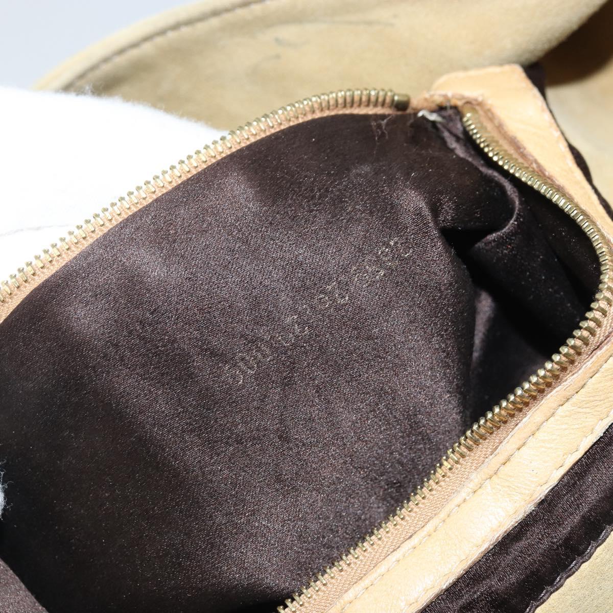 FENDI Mamma Baguette Shoulder Bag Suede Beige Gold Auth ARZ775