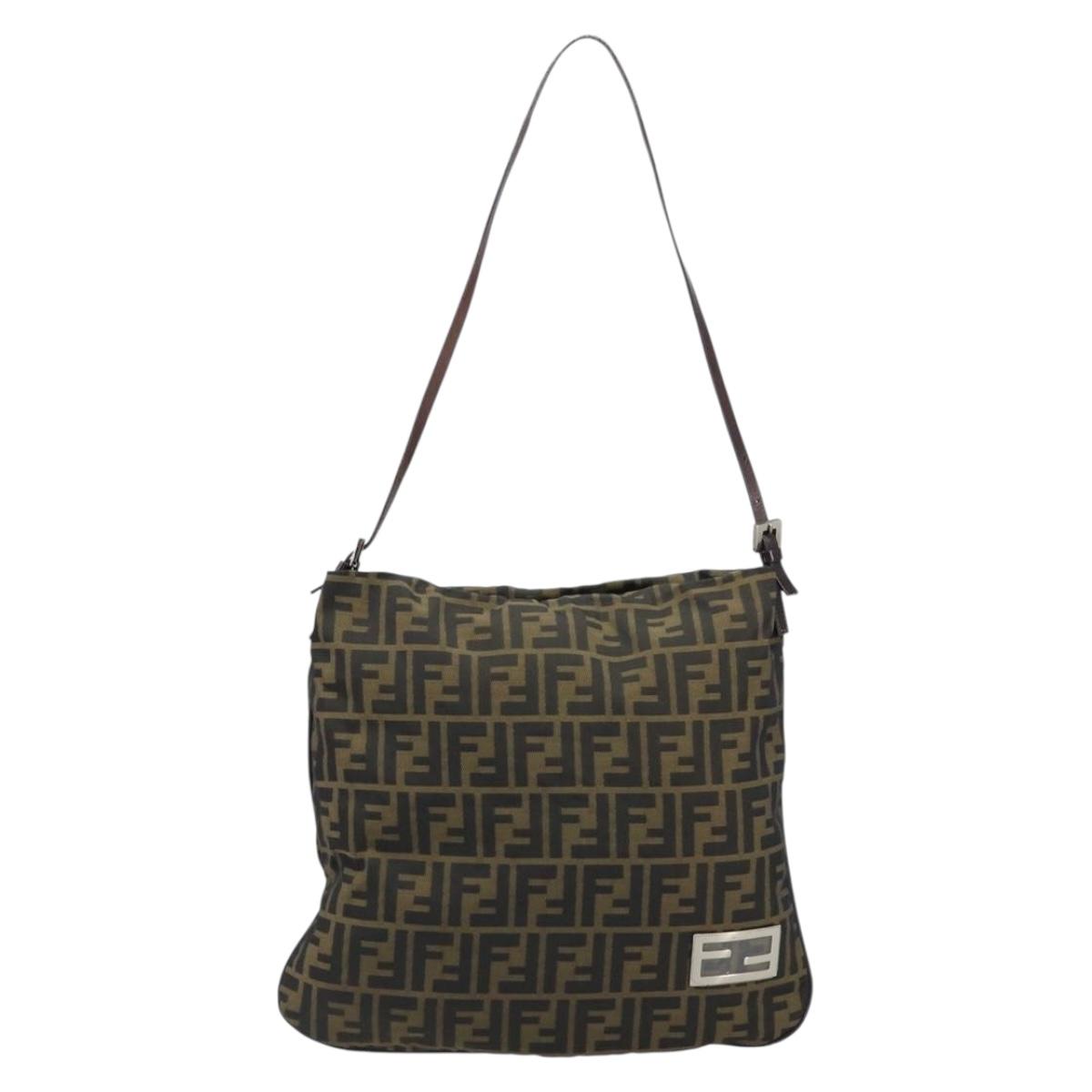 FENDI Zucca Canvas Shoulder Bag Brown Black Auth ARZ776