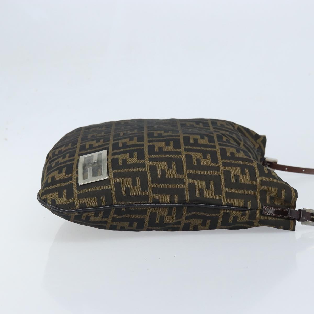 FENDI Zucca Canvas Shoulder Bag Brown Black Auth ARZ776