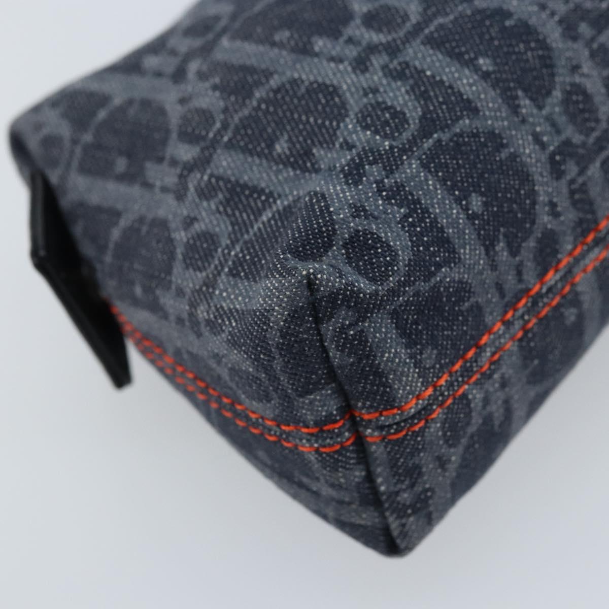 Christian Dior Trotter Canvas Pouch Navy Silver Auth ARZ782A