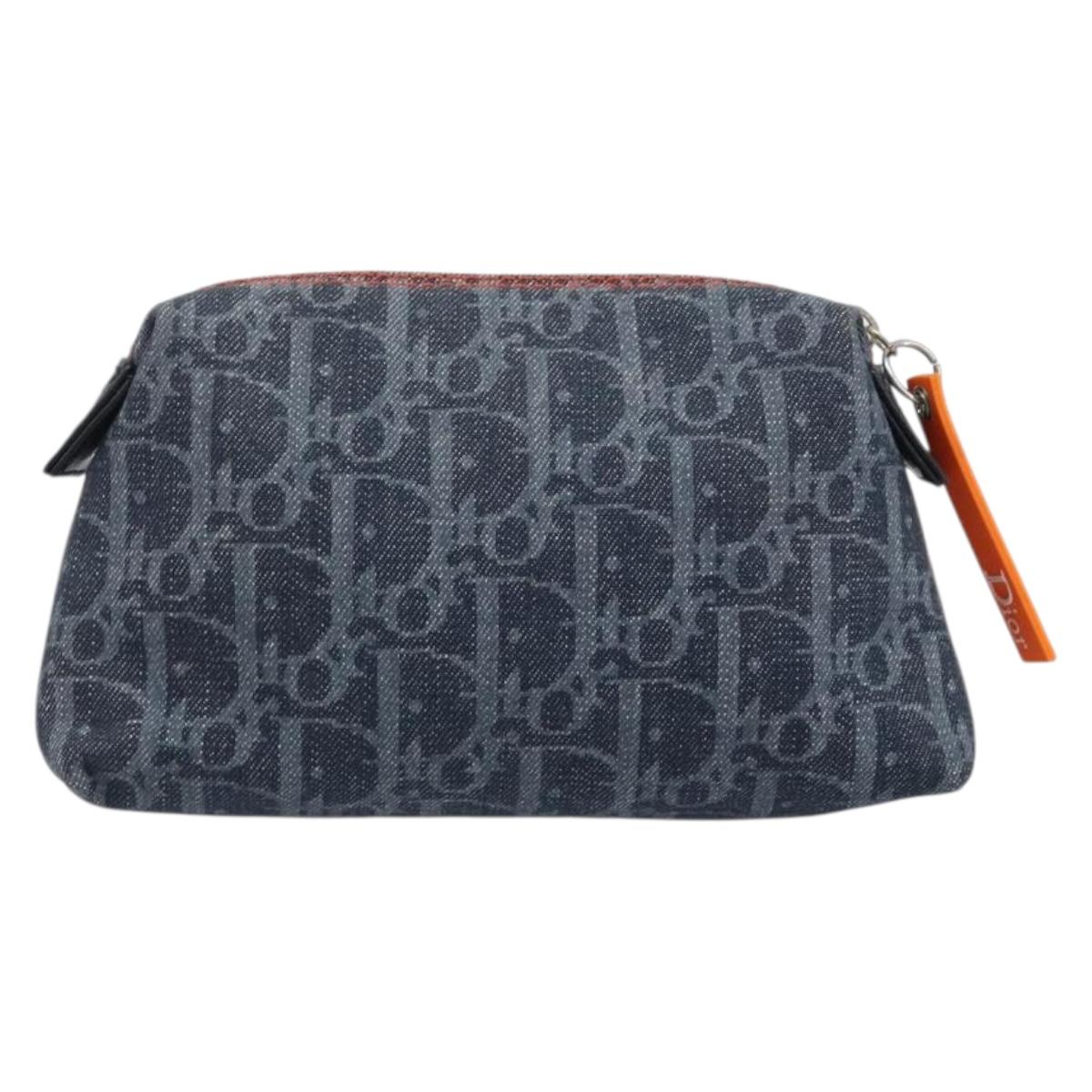 Christian Dior Trotter Canvas Pouch Navy Silver Auth ARZ782A