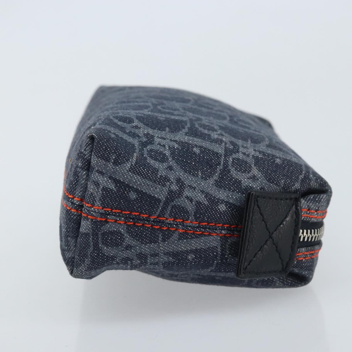 Christian Dior Trotter Canvas Pouch Navy Silver Auth ARZ782A