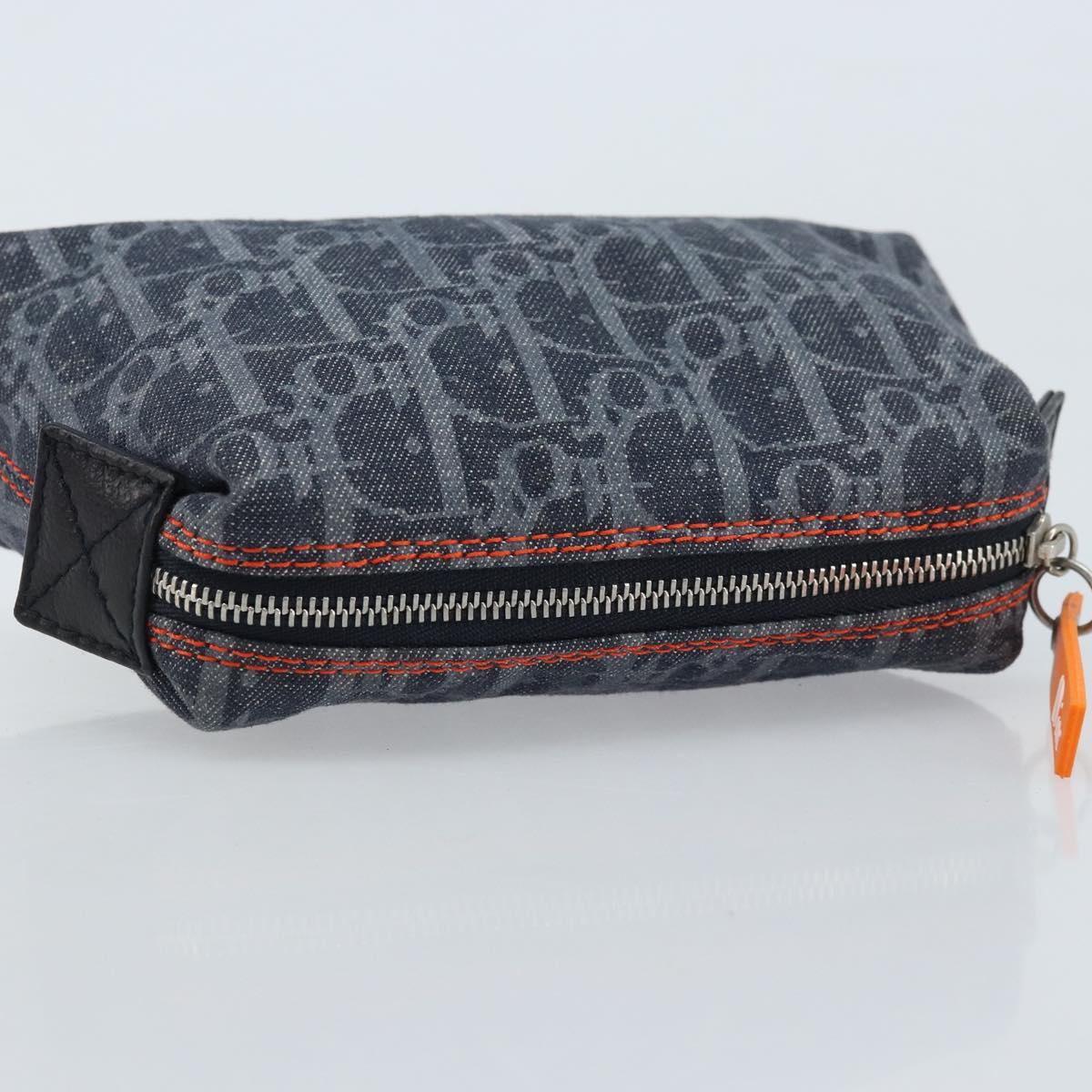 Christian Dior Trotter Canvas Pouch Navy Silver Auth ARZ782A
