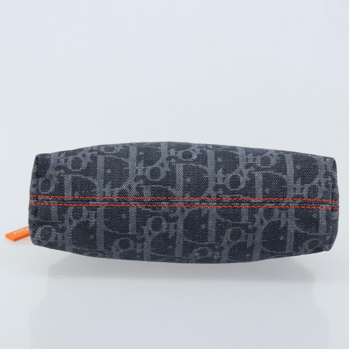 Christian Dior Trotter Canvas Pouch Navy Silver Auth ARZ782A