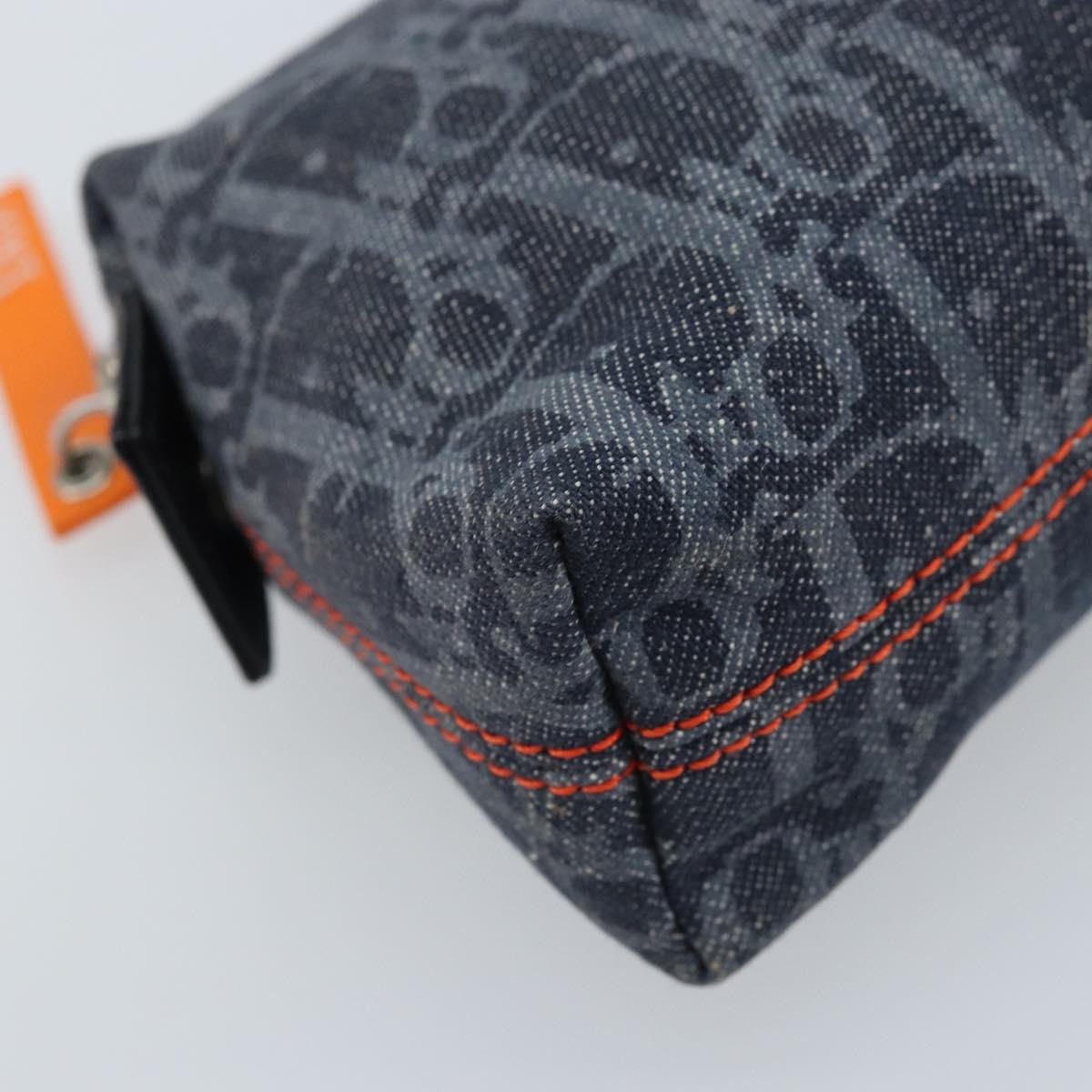 Christian Dior Trotter Canvas Pouch Navy Silver Auth ARZ782A