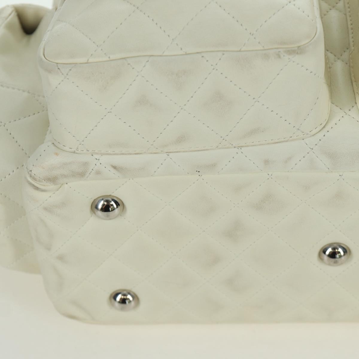 CHANEL Cambon Line Matelasse Hand Bag Leather White Silver CC Auth ARZ785SAM