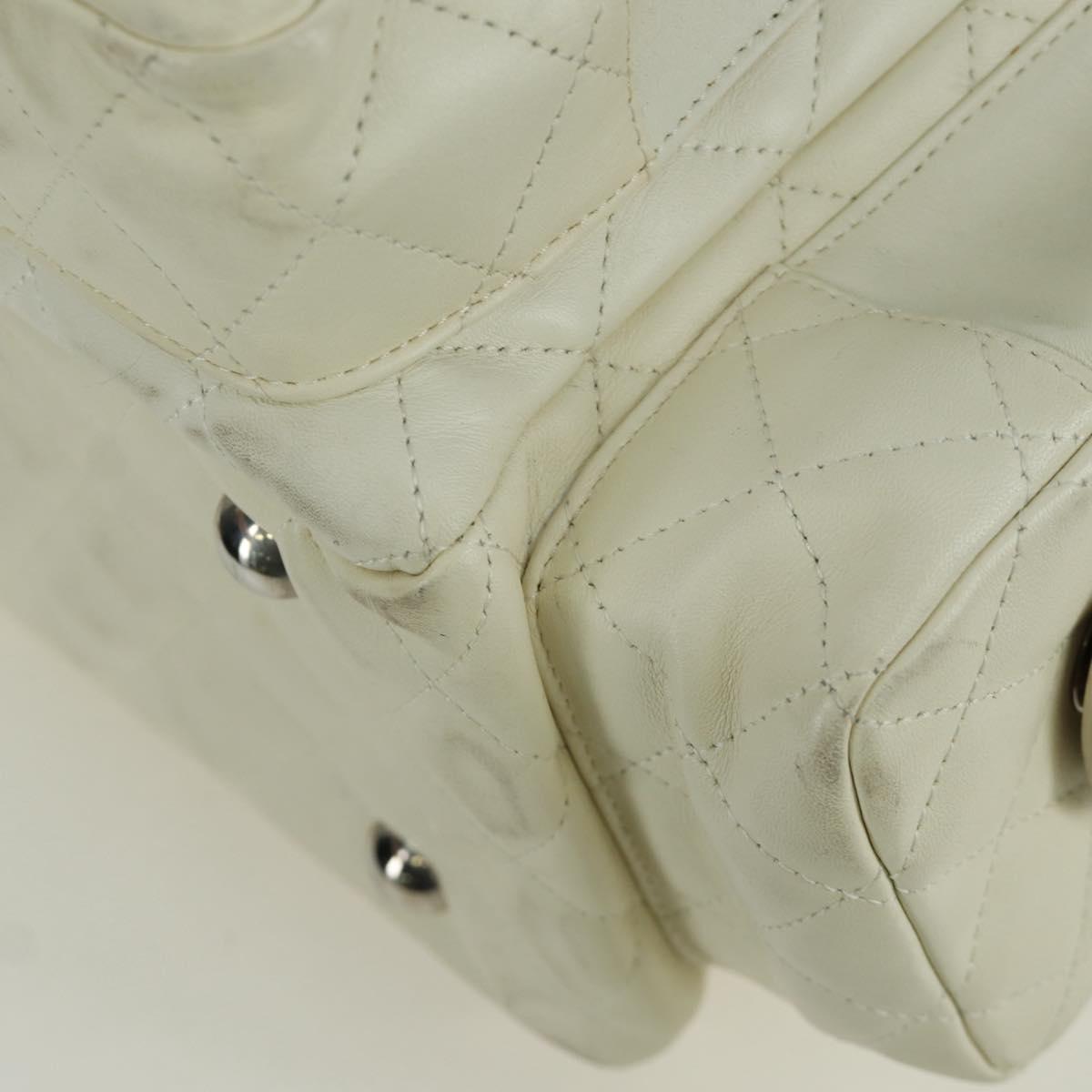 CHANEL Cambon Line Matelasse Hand Bag Leather White Silver CC Auth ARZ785SAM