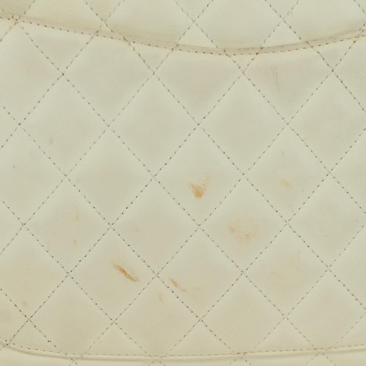 CHANEL Cambon Line Matelasse Hand Bag Leather White Silver CC Auth ARZ785SAM