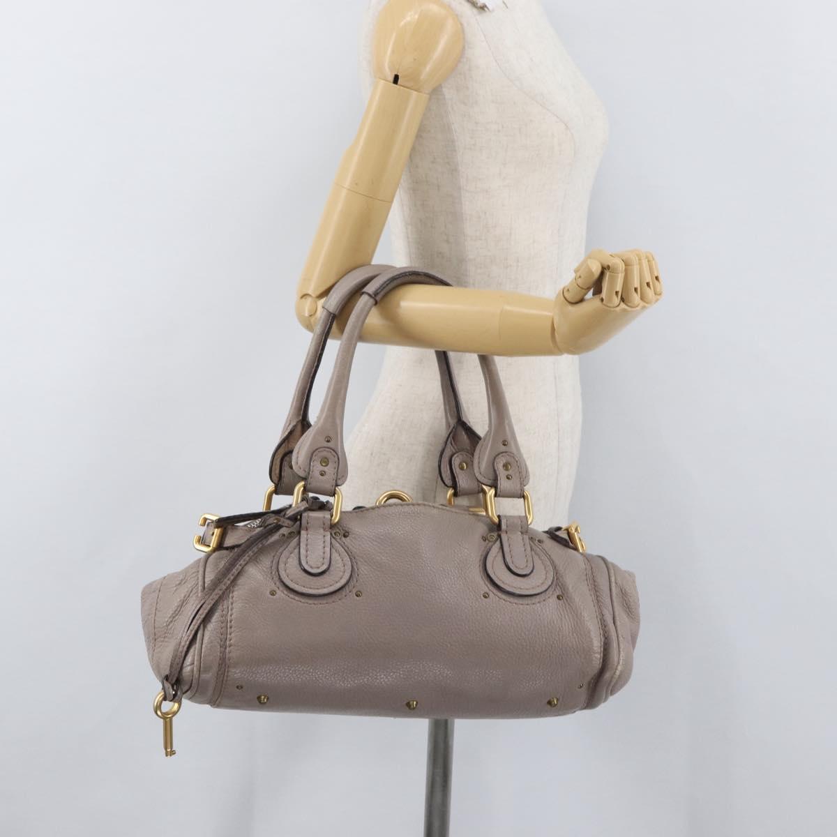Chloe Paddington Hand Bag Leather Gray Gold Silver Auth ARZ787V