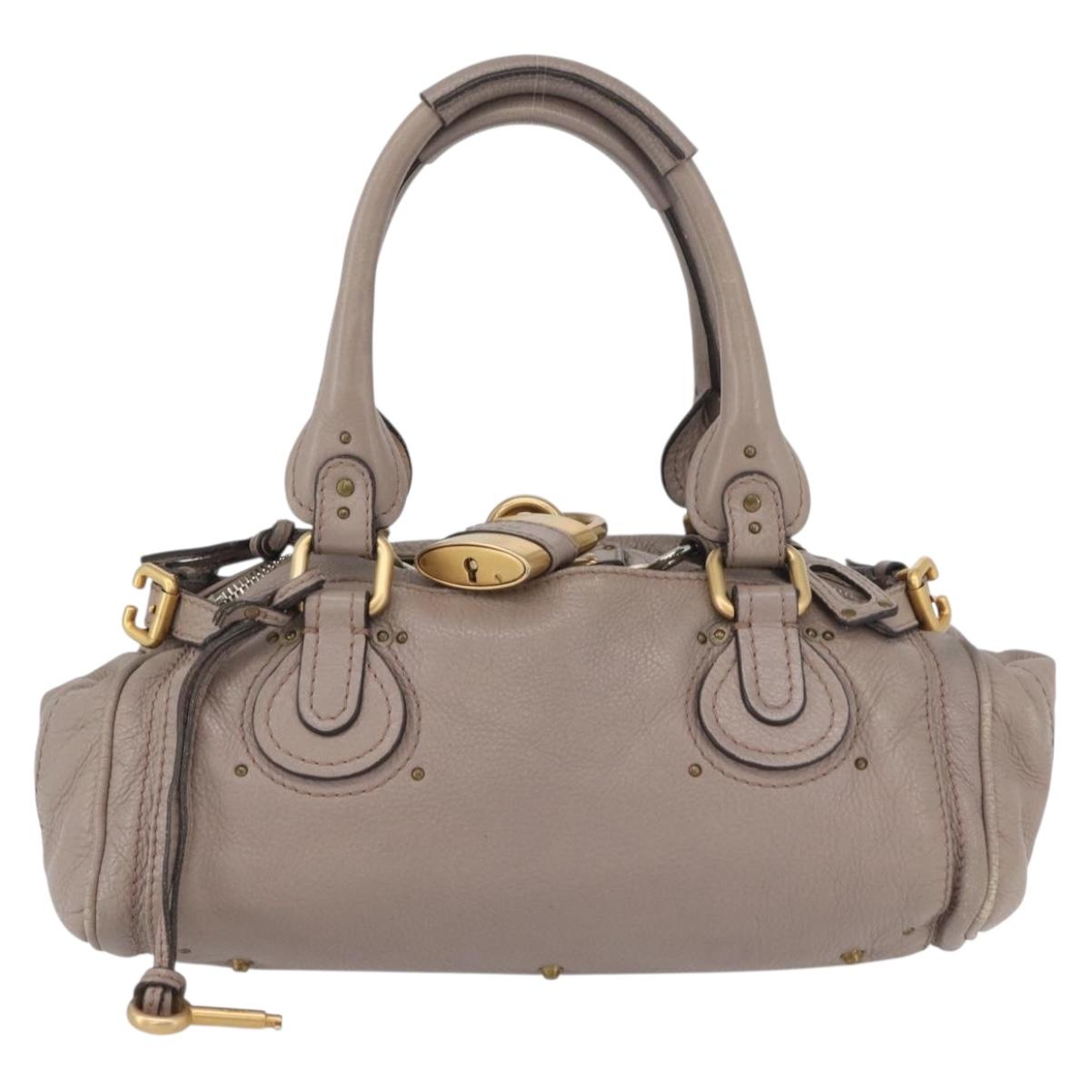 Chloe Paddington Hand Bag Leather Gray Gold Silver Auth ARZ787V