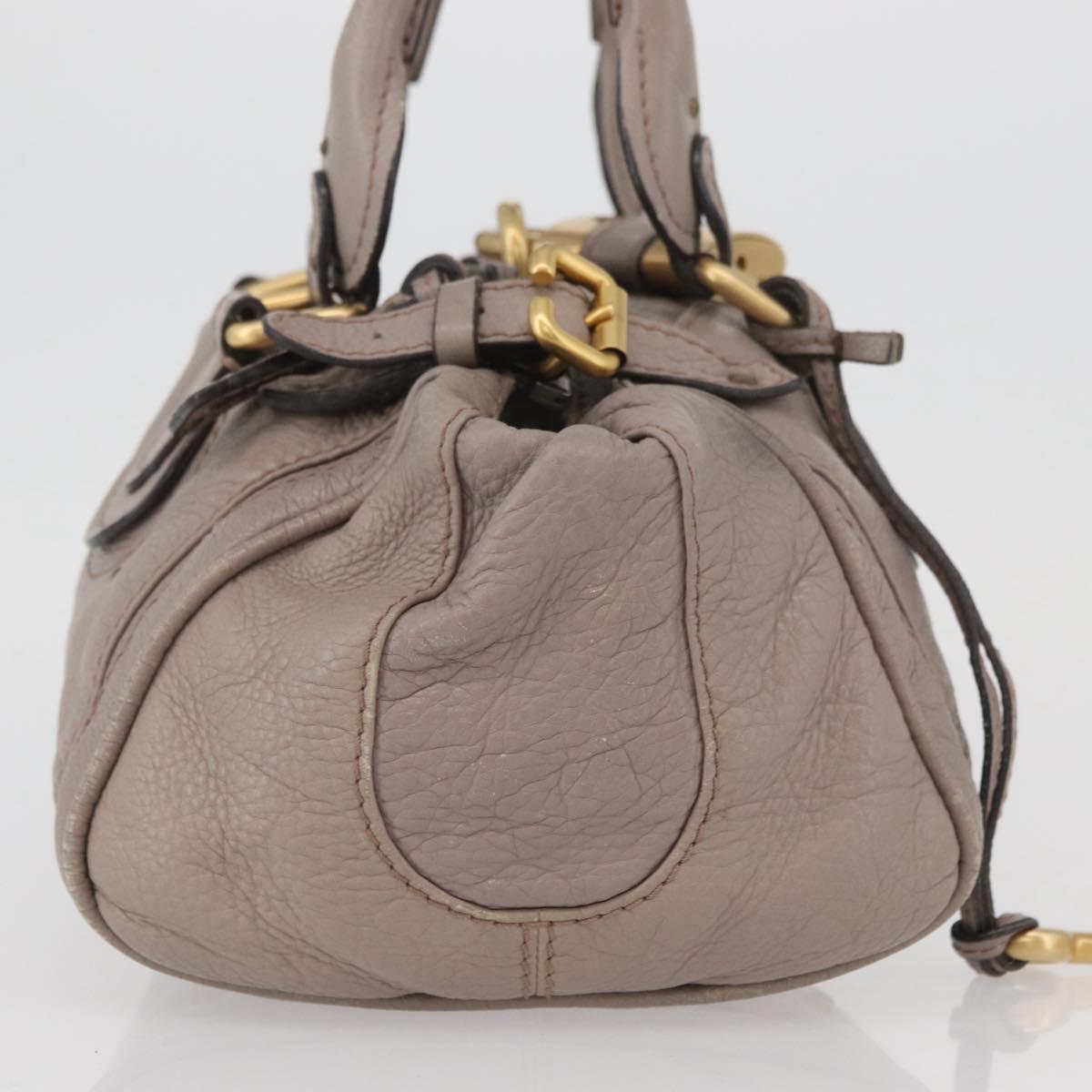 Chloe Paddington Hand Bag Leather Gray Gold Silver Auth ARZ787V
