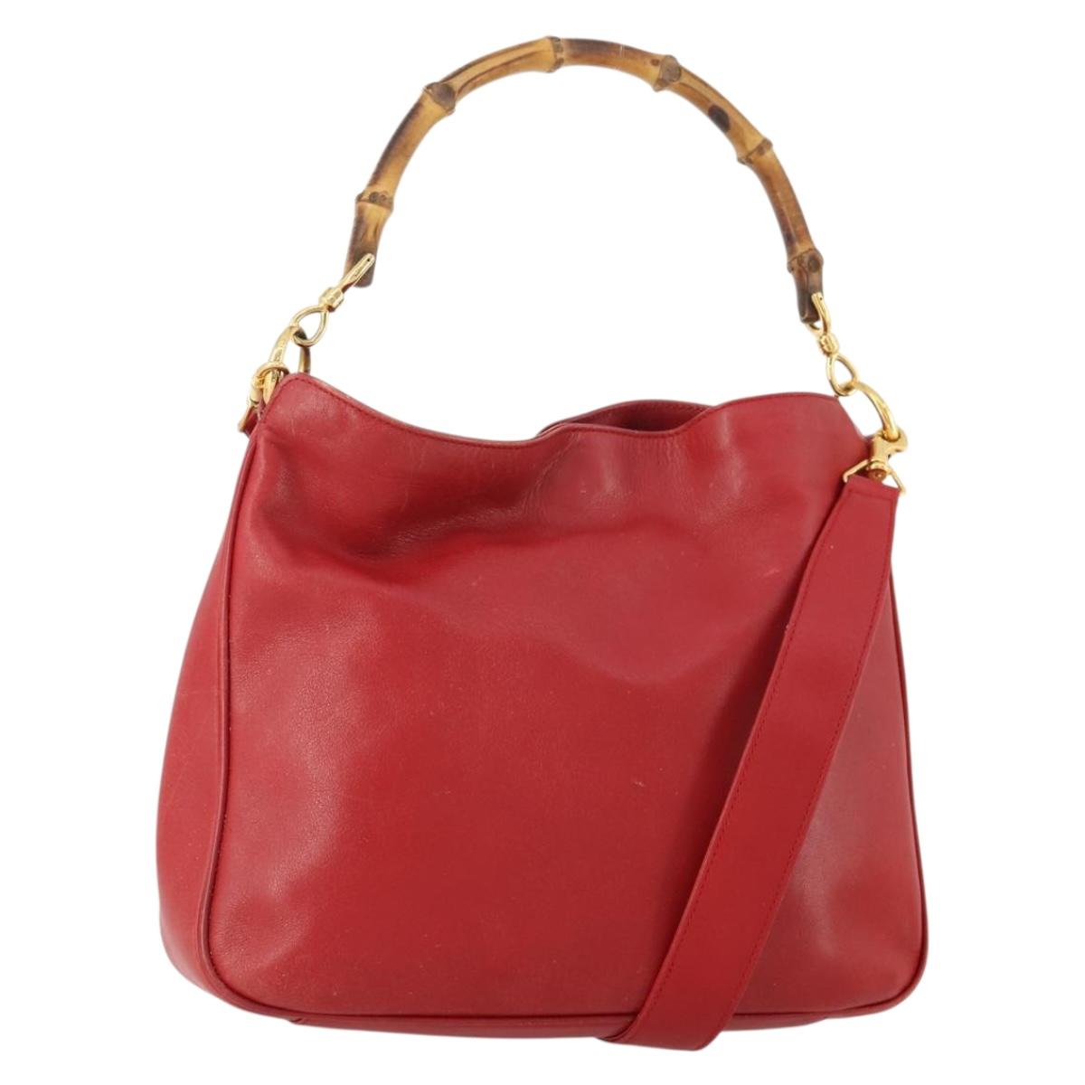 GUCCI Bamboo Shoulder Bag Leather 2way Red Gold 001 0166 1638 Auth ARZ788