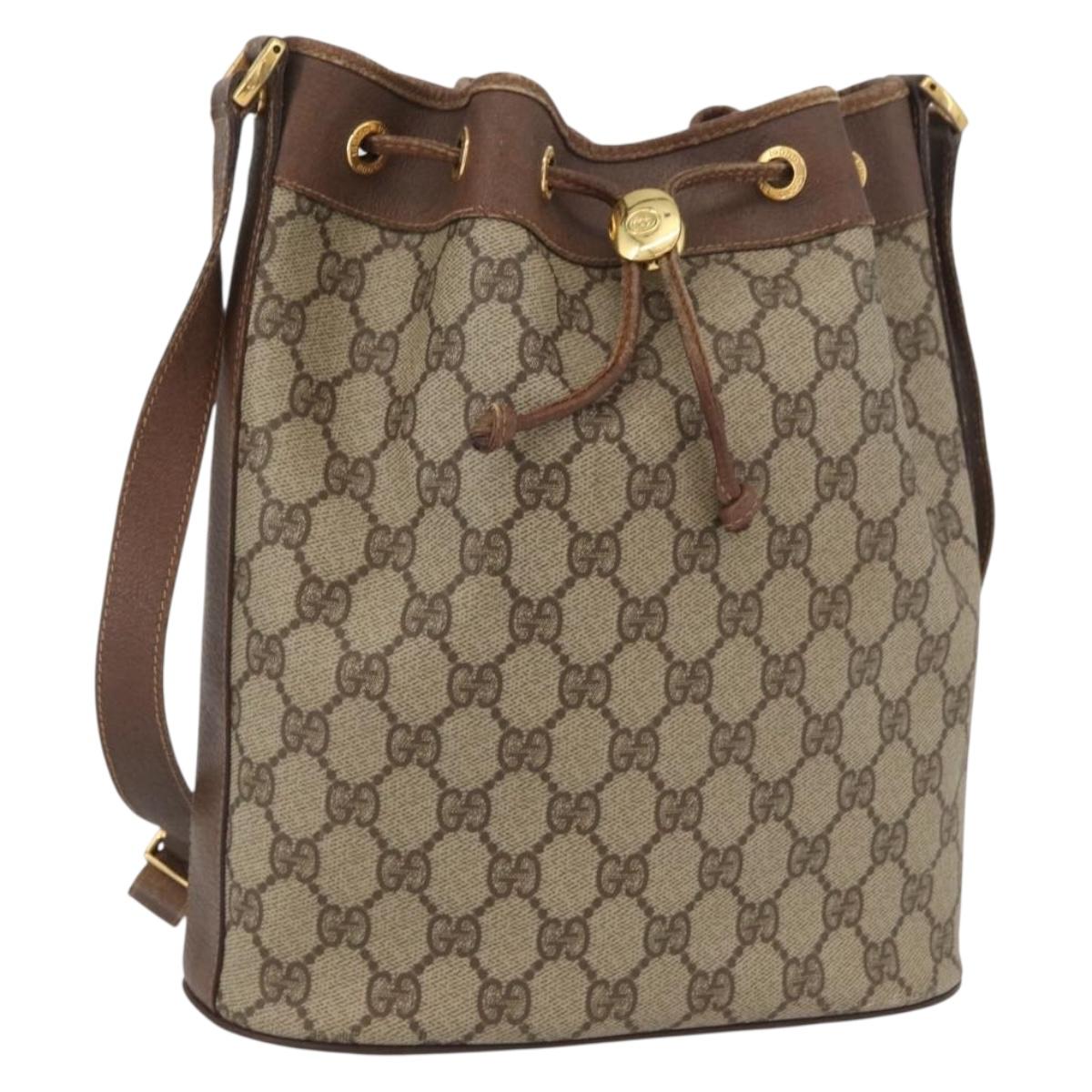 GUCCI GG Supreme Shoulder Bag PVC Beige Gold Auth ARZ789