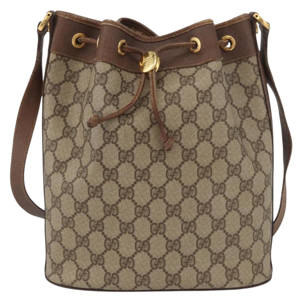 GUCCI GG Supreme Shoulder Bag PVC Beige Gold Auth ARZ789