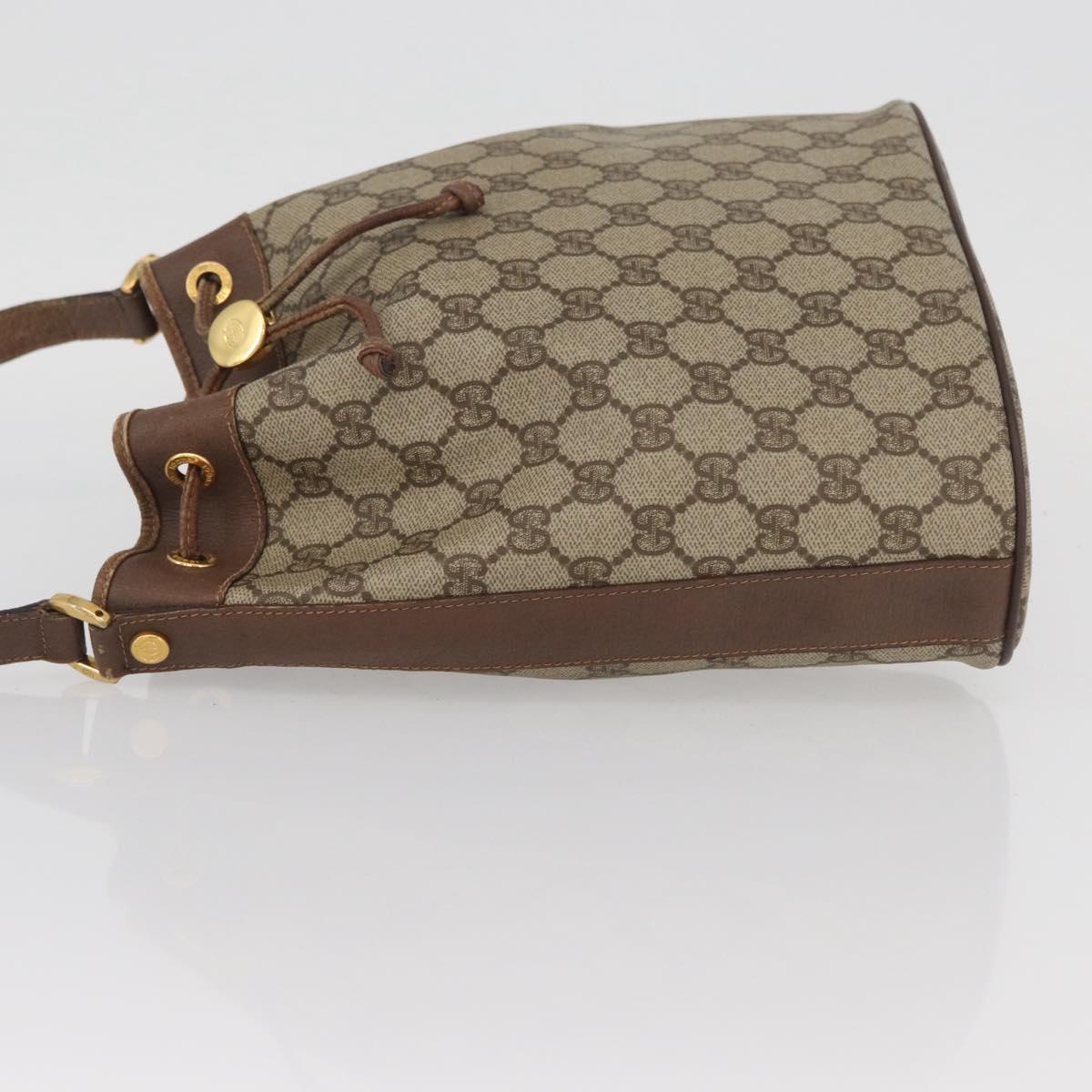 GUCCI GG Supreme Shoulder Bag PVC Beige Gold Auth ARZ789
