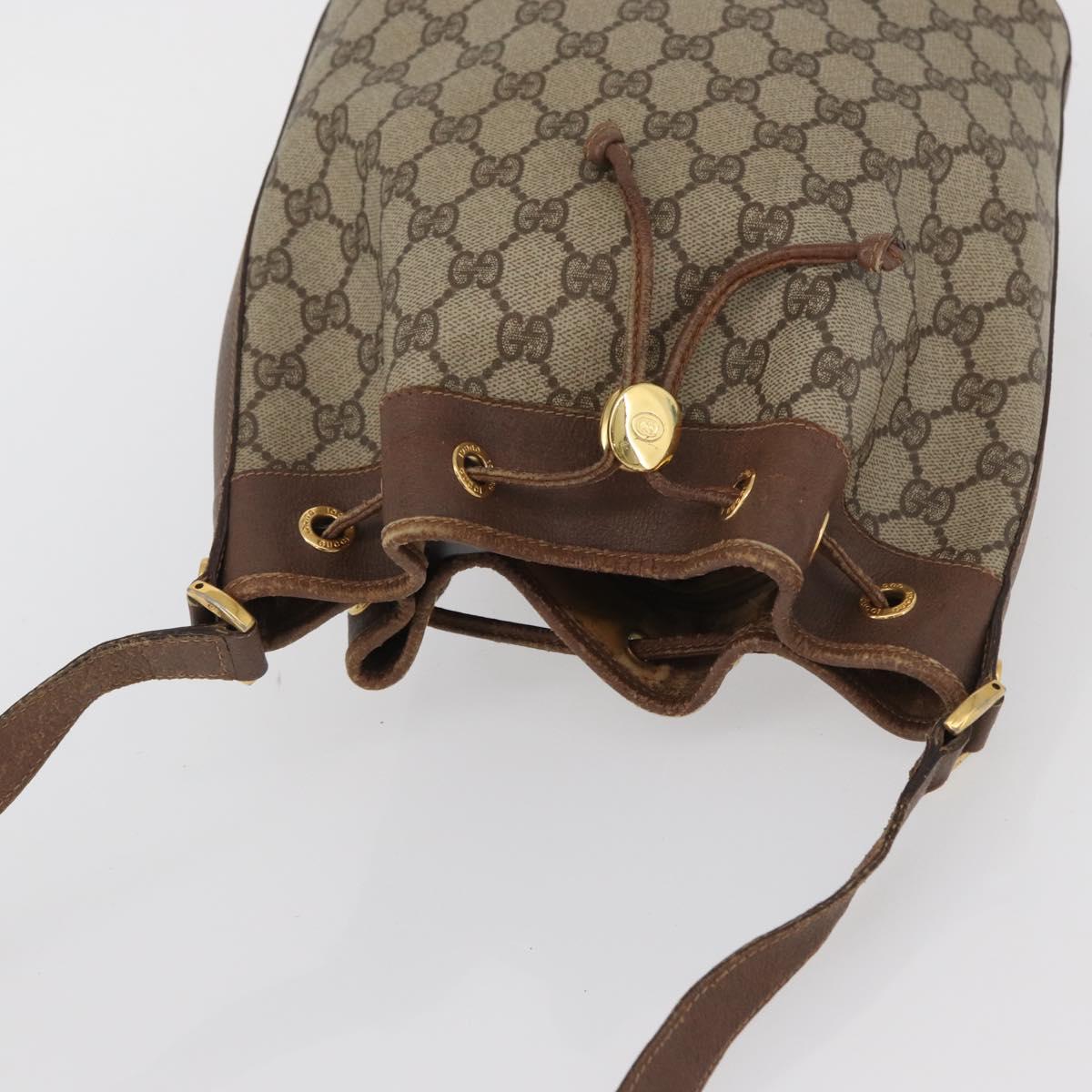 GUCCI GG Supreme Shoulder Bag PVC Beige Gold Auth ARZ789