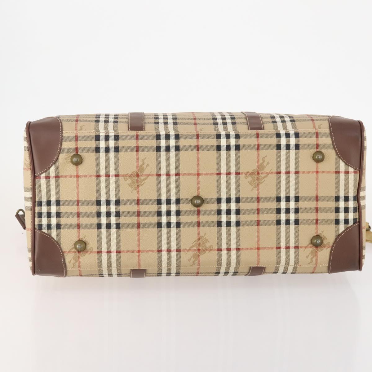 Burberrys Nova Check Boston Bag PVC 2way Beige Gold Auth ARZ799
