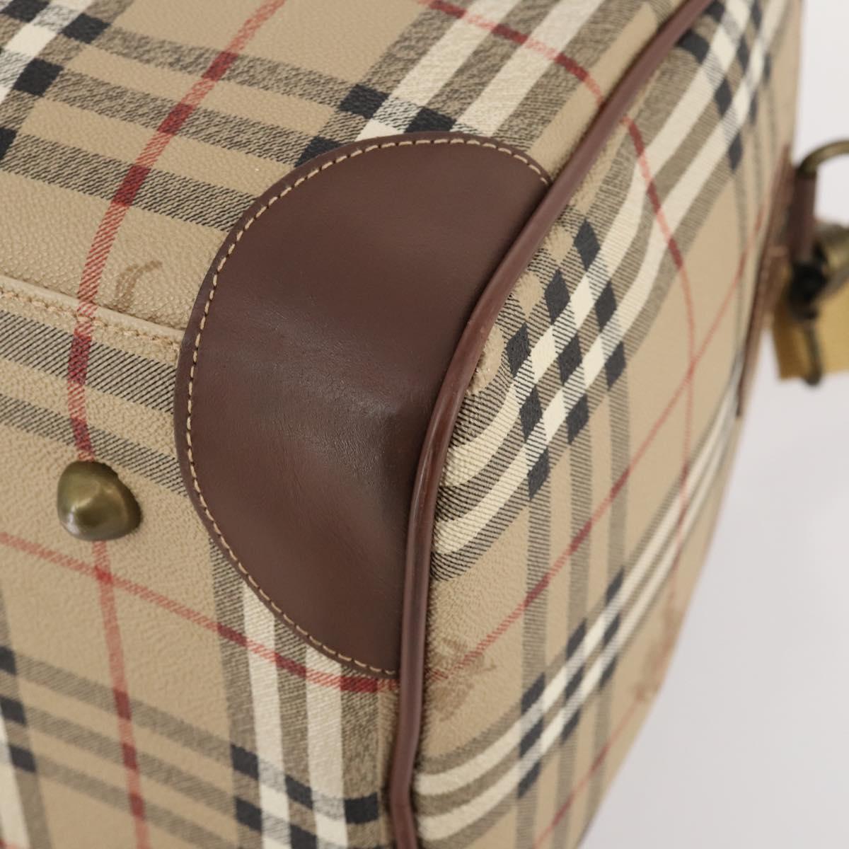 Burberrys Nova Check Boston Bag PVC 2way Beige Gold Auth ARZ799