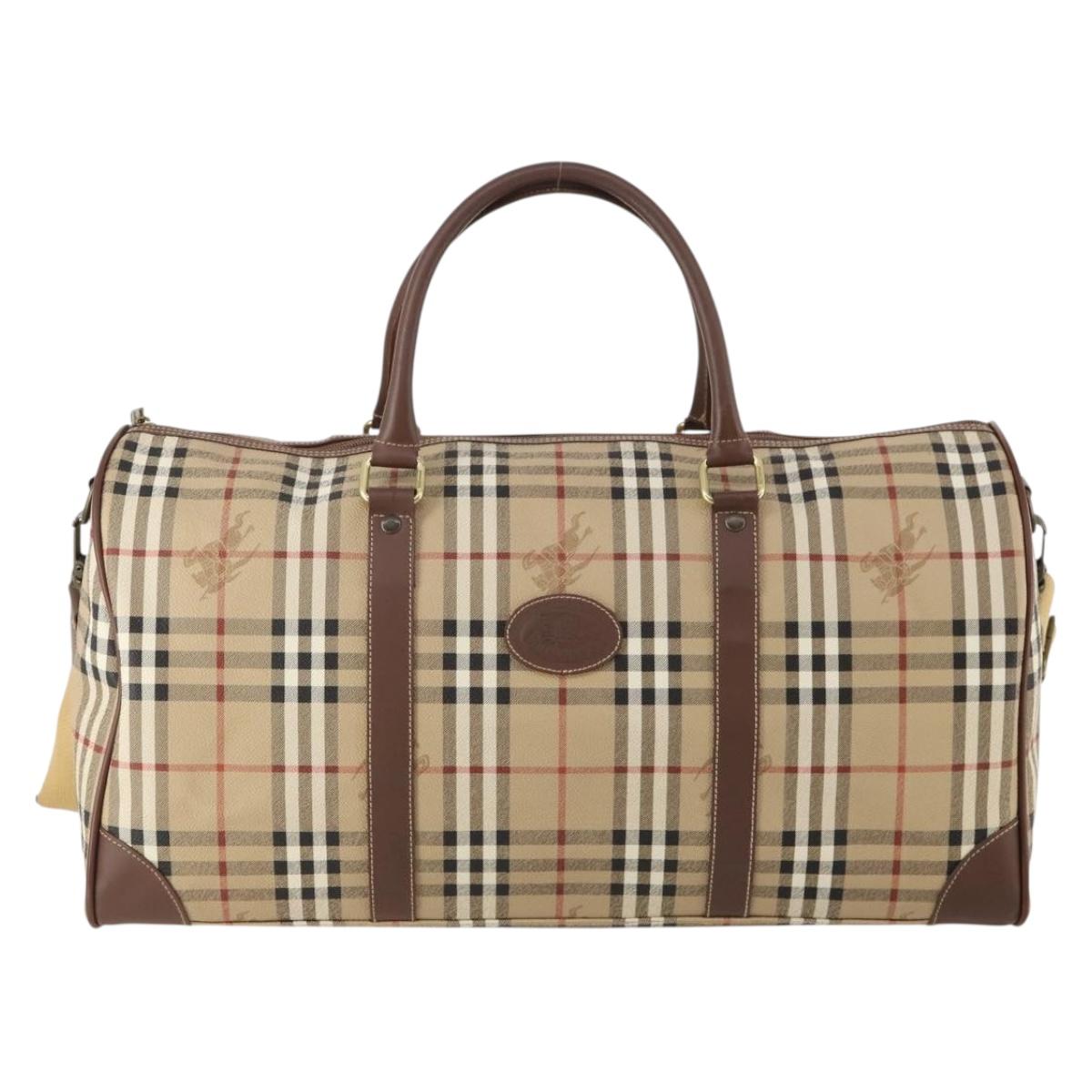 Burberrys Nova Check Boston Bag PVC 2way Beige Gold Auth ARZ799