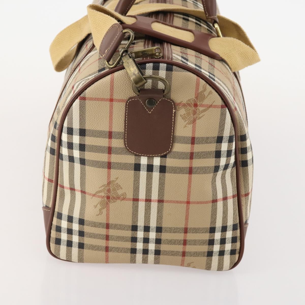 Burberrys Nova Check Boston Bag PVC 2way Beige Gold Auth ARZ799