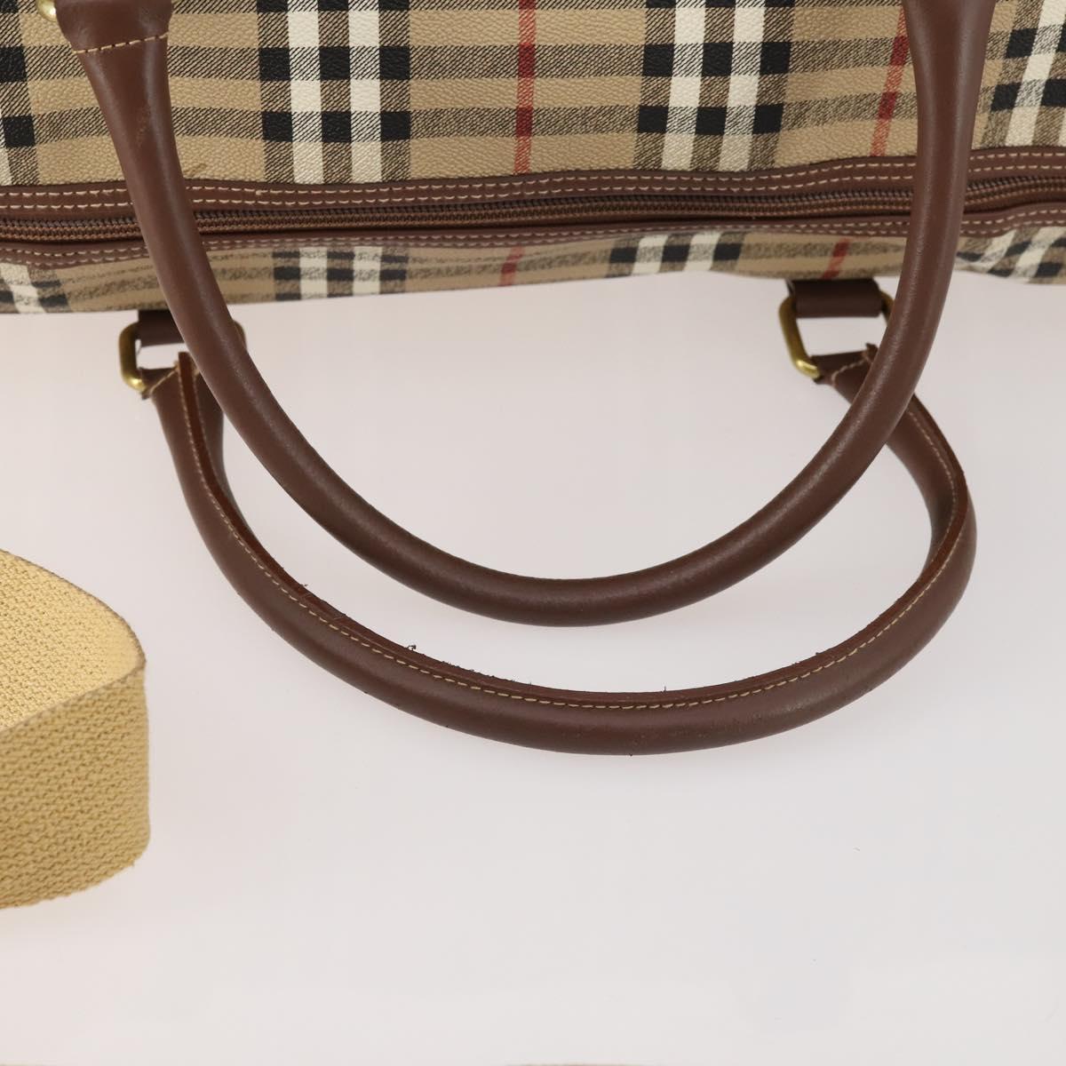 Burberrys Nova Check Boston Bag PVC 2way Beige Gold Auth ARZ799