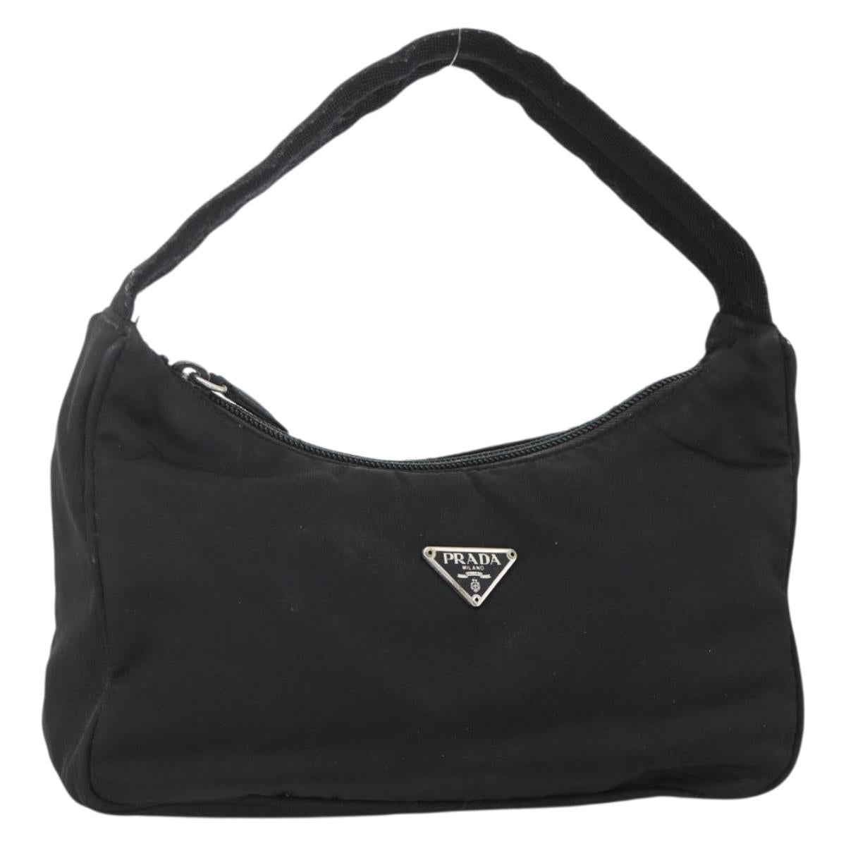 PRADA Hand Pouch Nylon Black Silver Auth ARZ818