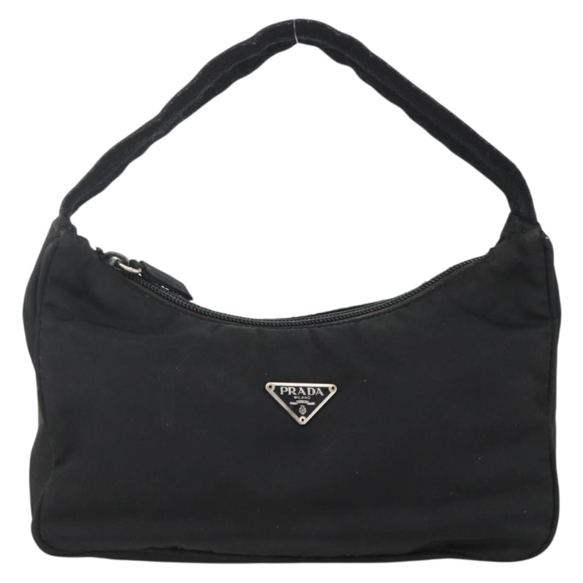 PRADA Hand Pouch Nylon Black Silver Auth ARZ818