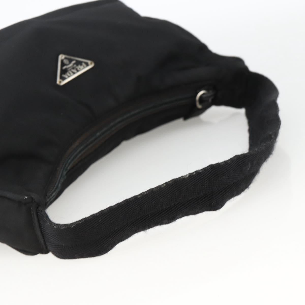 PRADA Hand Pouch Nylon Black Silver Auth ARZ818
