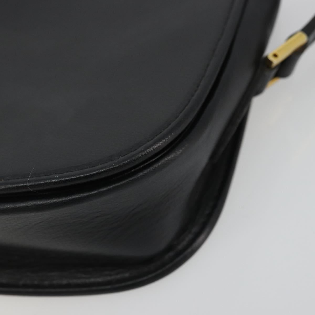Christian Dior Shoulder Bag Leather Black Gold Auth ARZ819