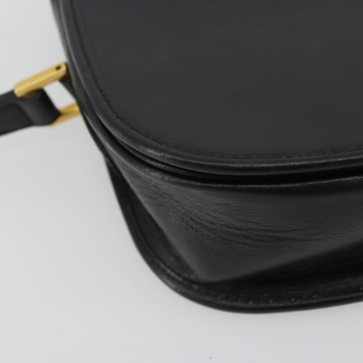 Christian Dior Shoulder Bag Leather Black Gold Auth ARZ819