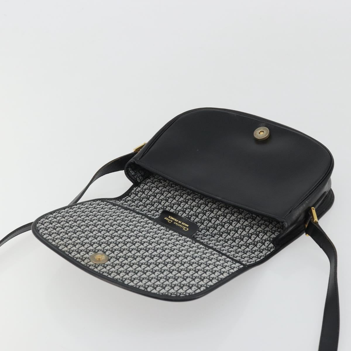 Christian Dior Shoulder Bag Leather Black Gold Auth ARZ819