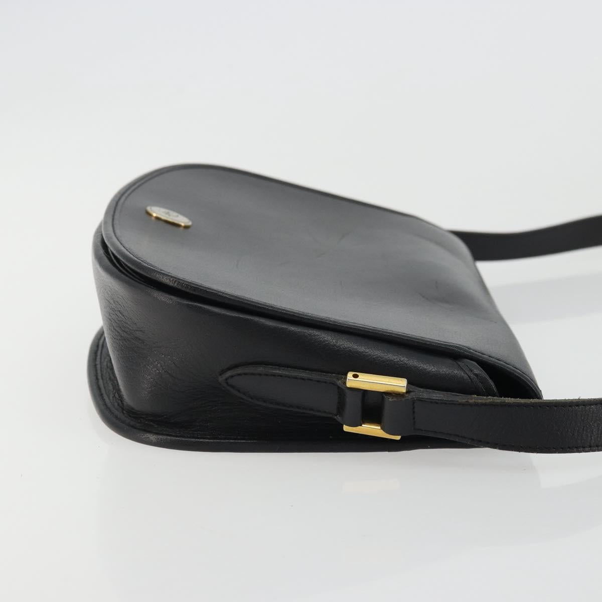 Christian Dior Shoulder Bag Leather Black Gold Auth ARZ819