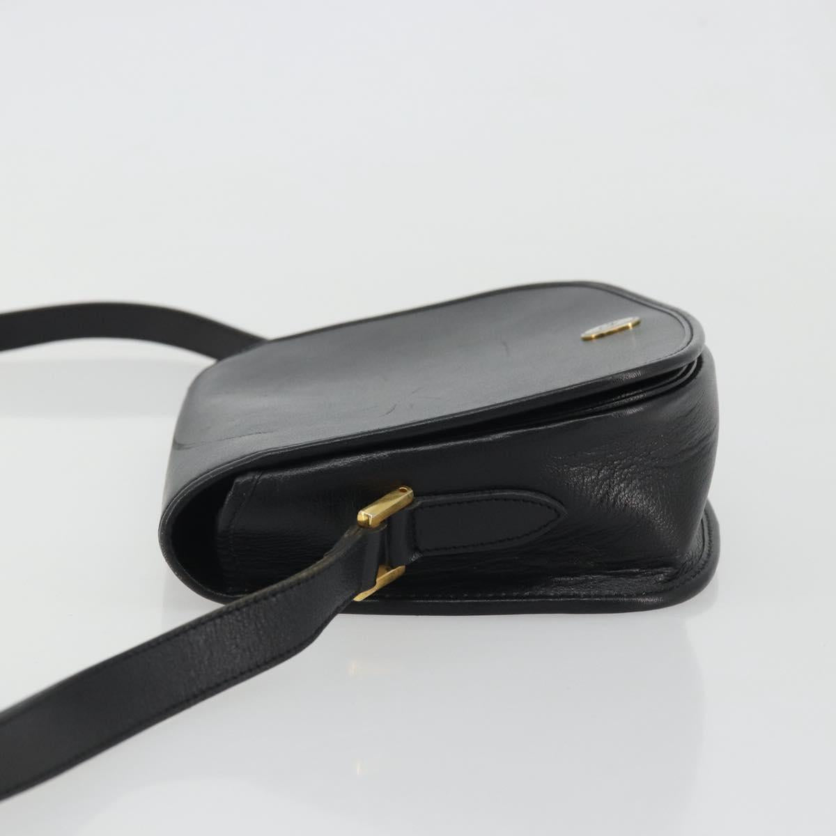 Christian Dior Shoulder Bag Leather Black Gold Auth ARZ819