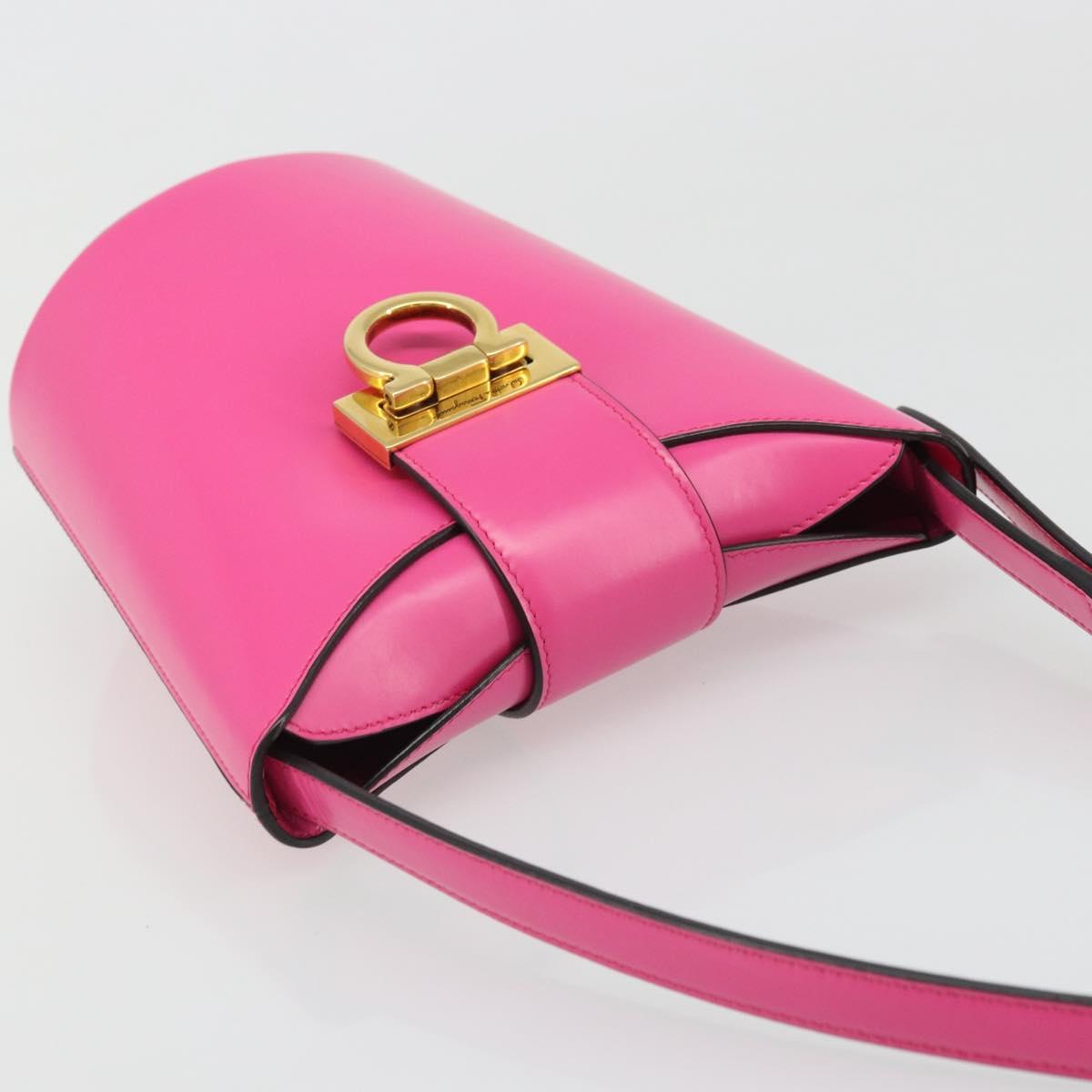 Salvatore Ferragamo Gancini Shoulder Bag Leather Pink Gold Auth ARZ836A